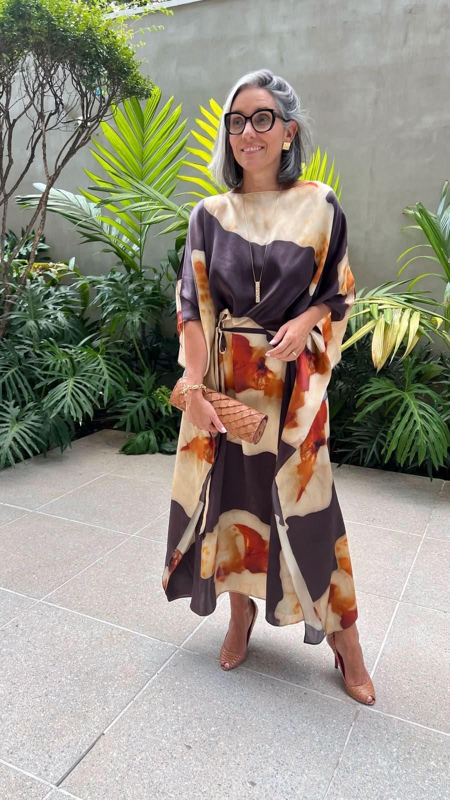 Kaftan Longo Seda Estampa Carmelia