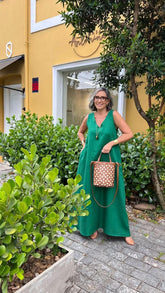 Vestido Paula Linho Verde Esmeralda Carmelia