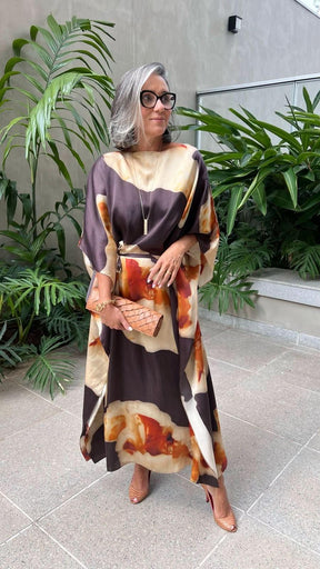 Kaftan Longo Seda Estampa Carmelia