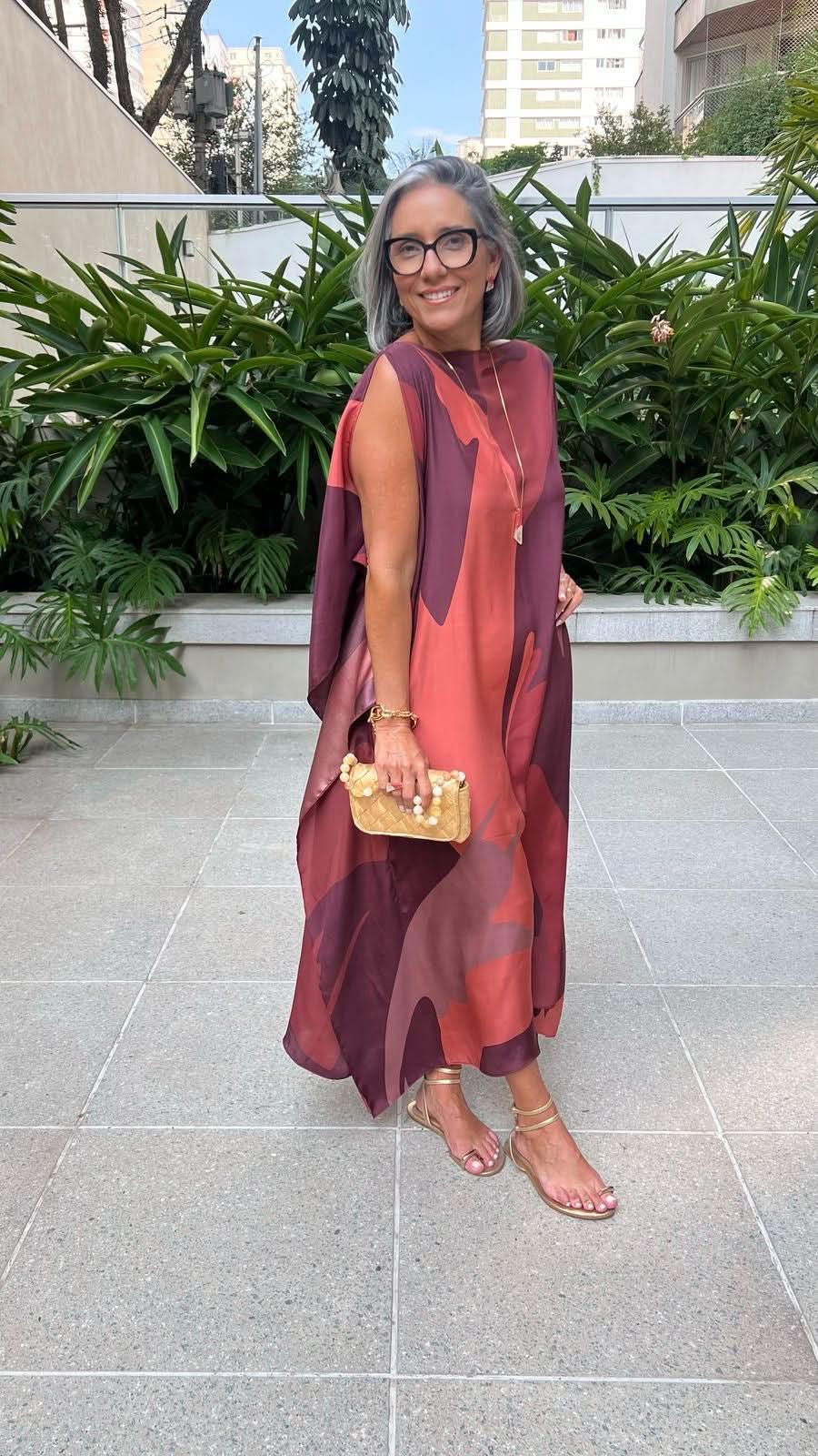 Kaftan Longo Seda Estampa Gotham Carmelia