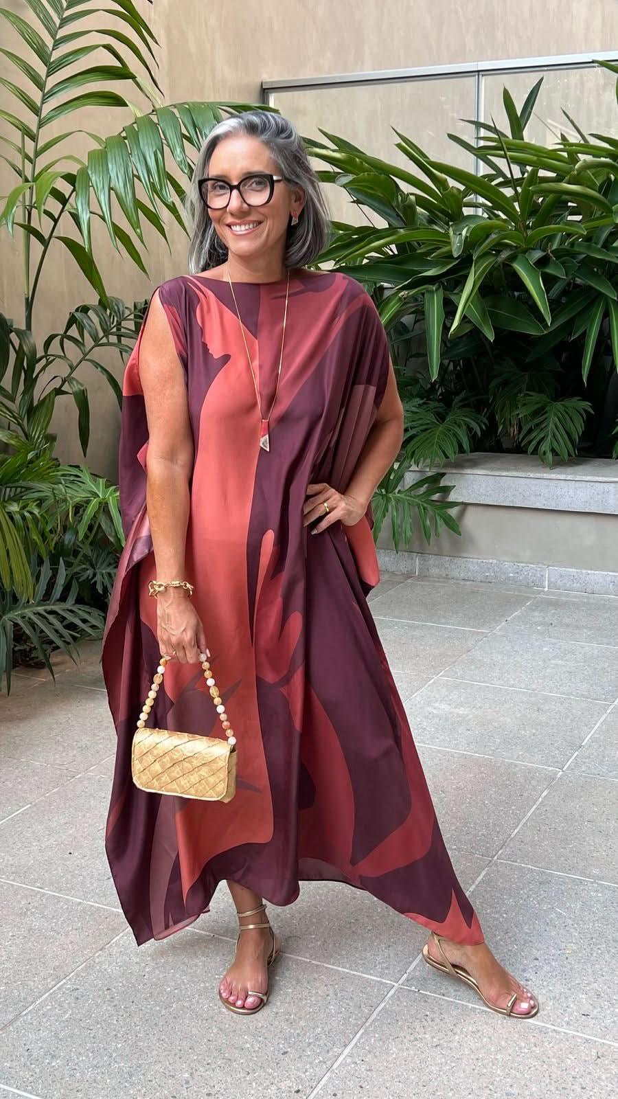 Kaftan Longo Seda Estampa Gotham Carmelia