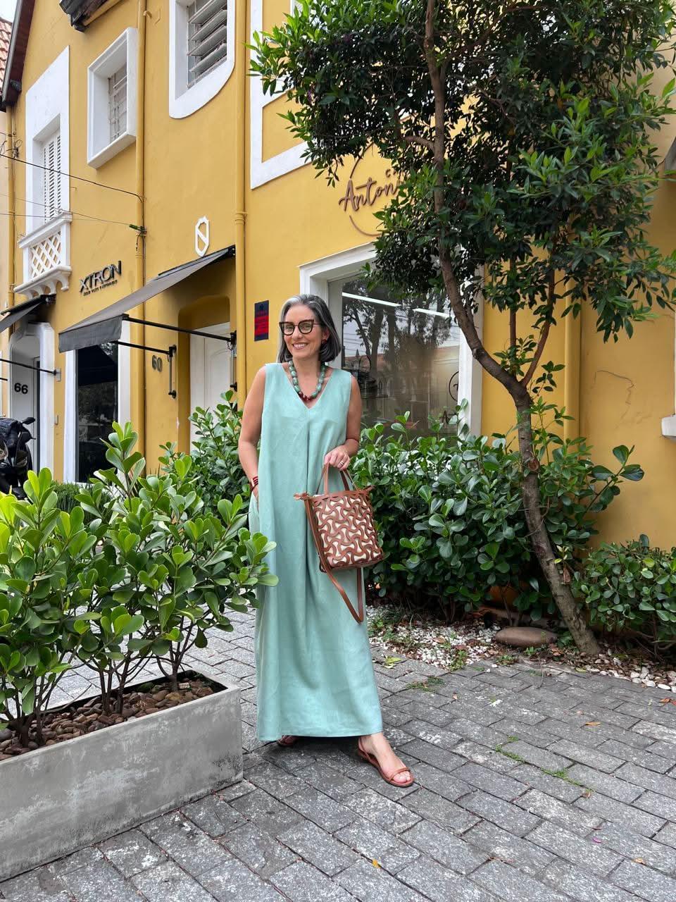 Vestido Pregas Linho Green Deb Carmelia